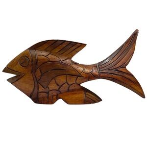 Vintage 1970s Haitian Wooden Handcarved Fish Statue - Wood Artisant Made Hatiti